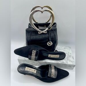 VINTAGE BRIGHTON  Leather black tote & Zelda Suede Heels Bundle.Size 8.5